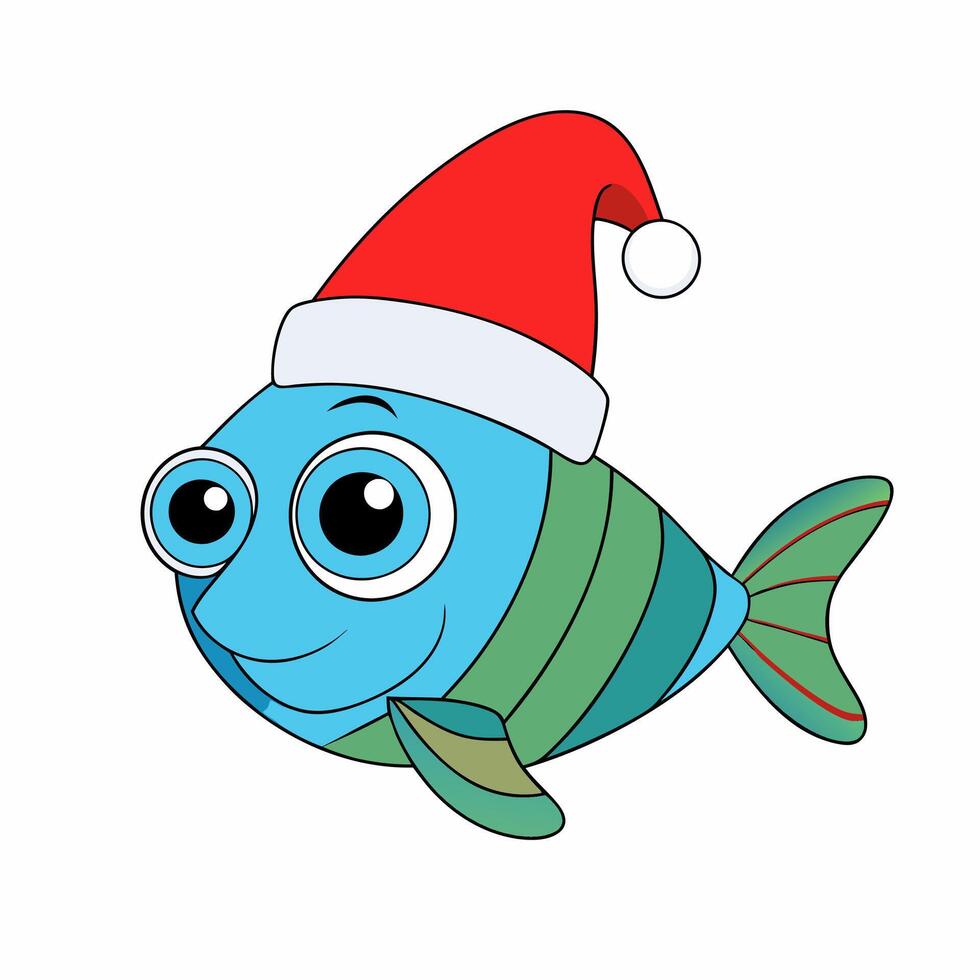 Funny Christmas Fish with Santa Claus Hat vector