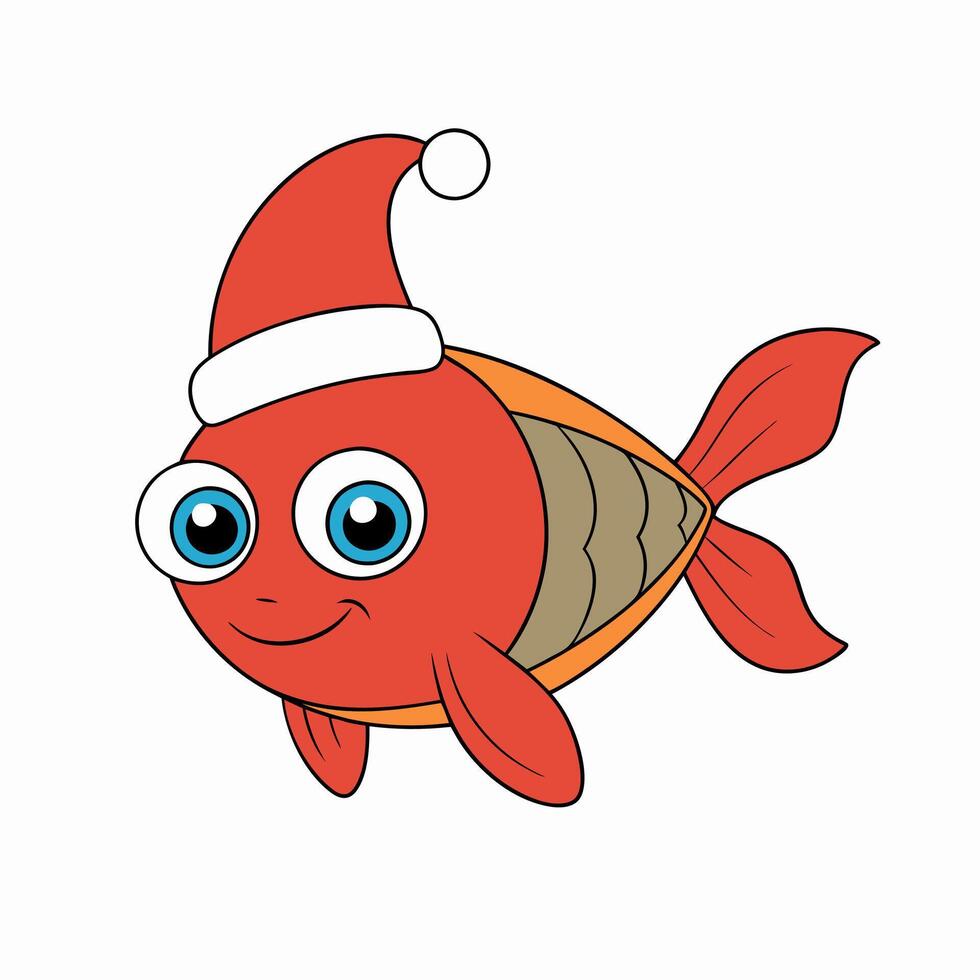 Funny Christmas Fish with Santa Claus Hat vector