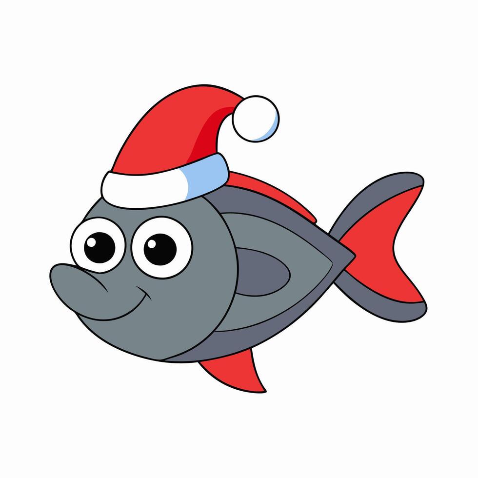 Funny Christmas Fish with Santa Claus Hat vector