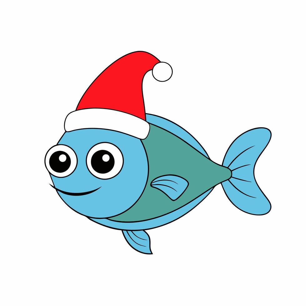 Funny Christmas Fish with Santa Claus Hat vector