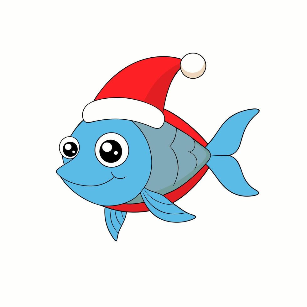 Funny Christmas Fish with Santa Claus Hat vector