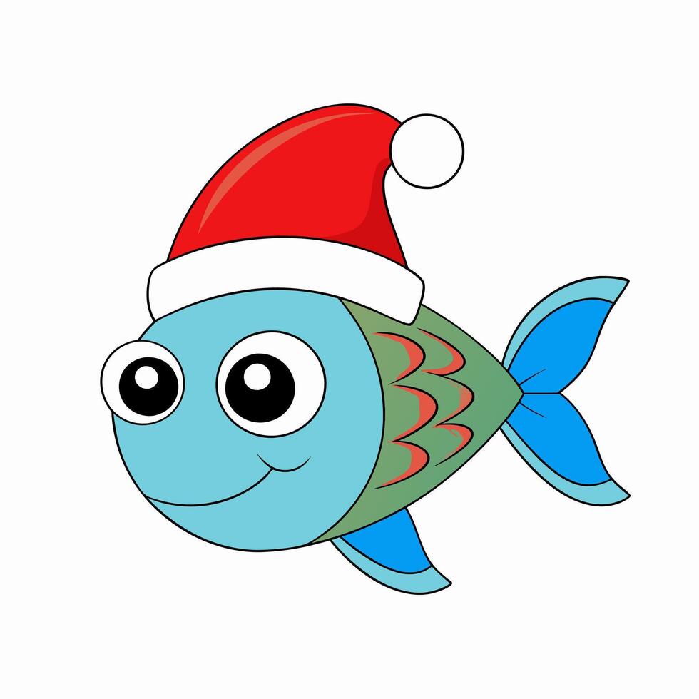 Funny Christmas Fish with Santa Claus Hat vector