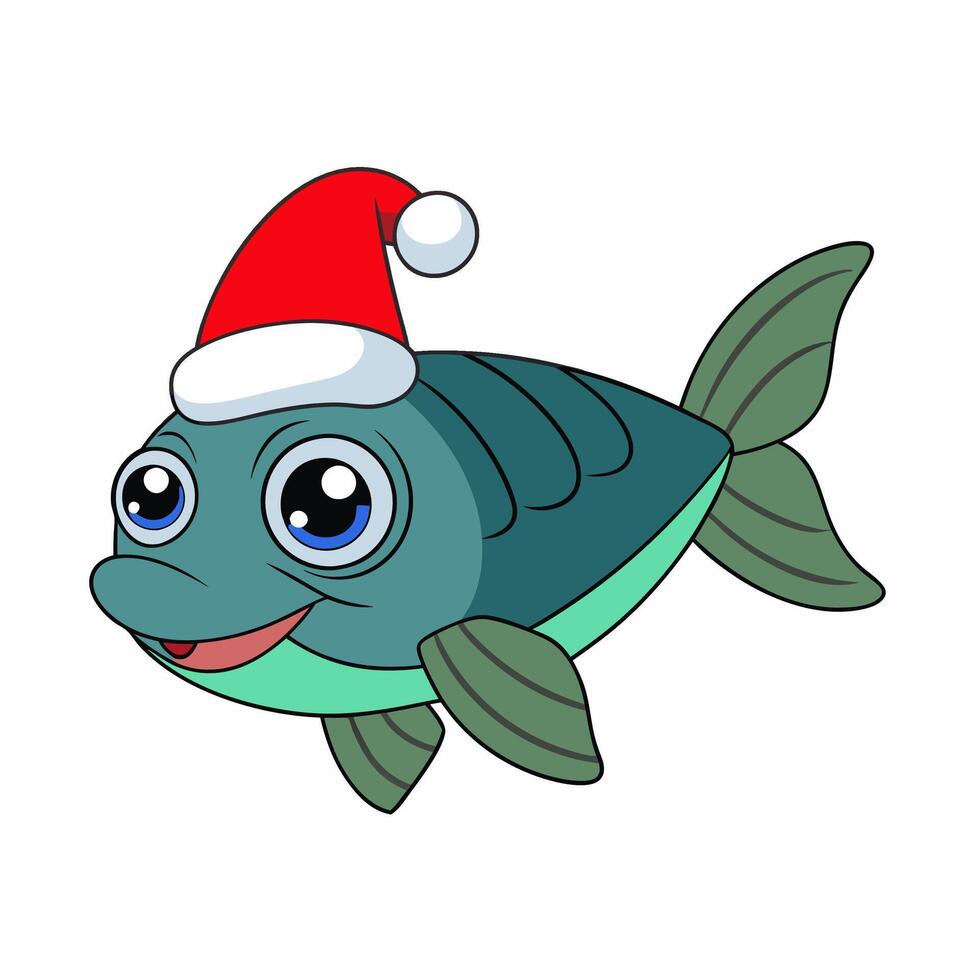 Funny Christmas Fish with Santa Claus Hat vector