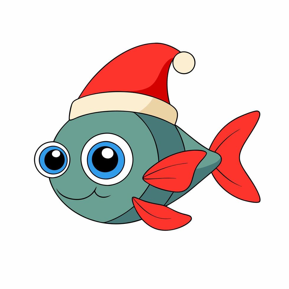 Funny Christmas Fish with Santa Claus Hat vector