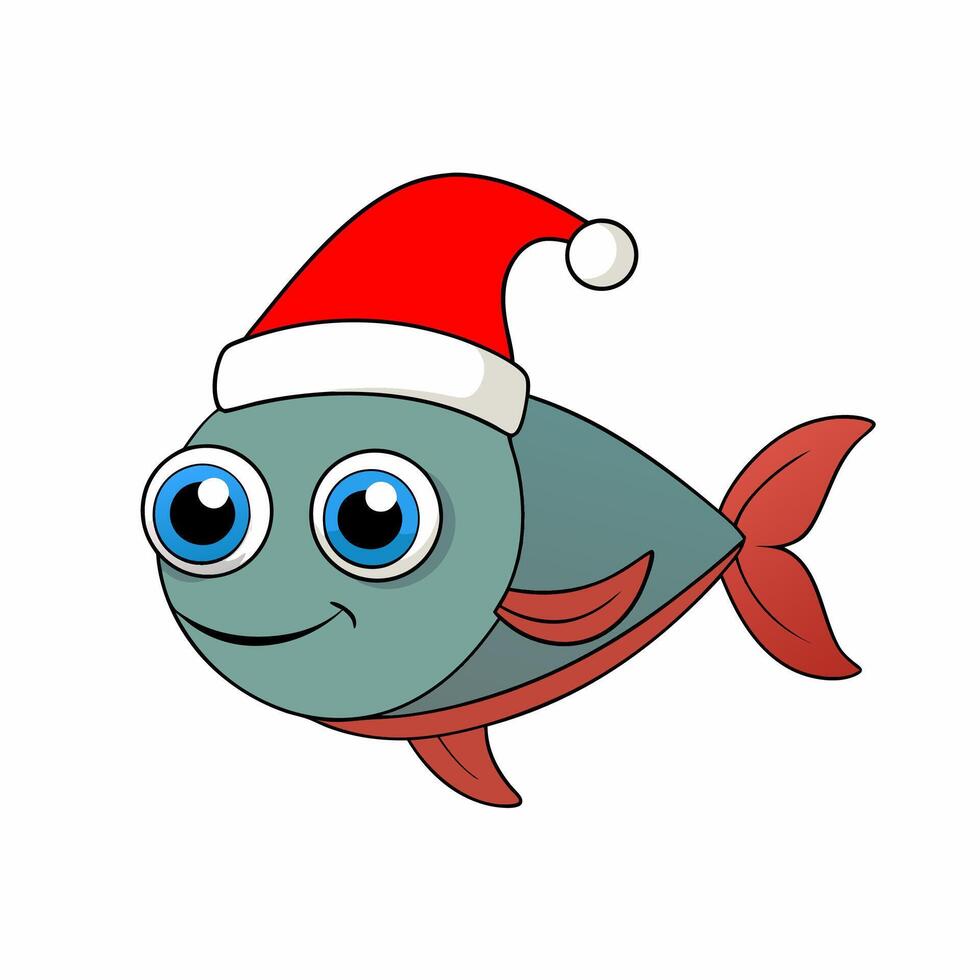 Funny Christmas Fish with Santa Claus Hat vector