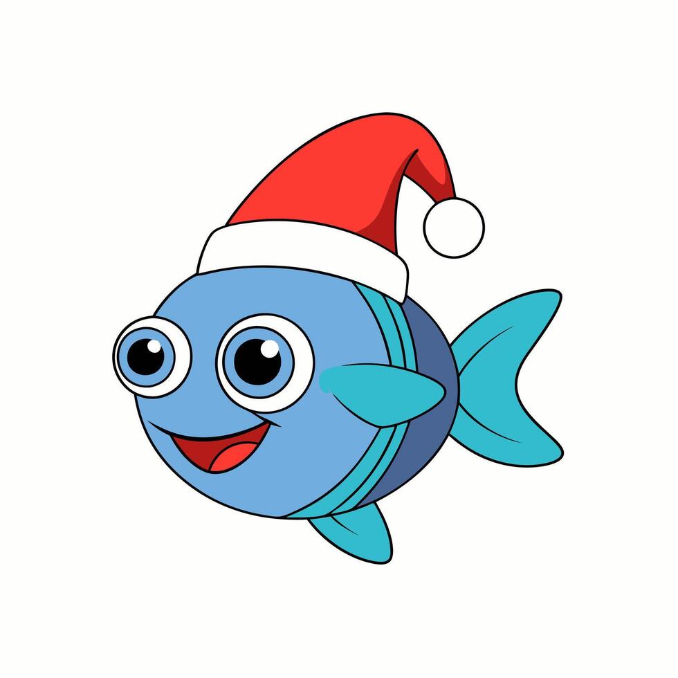 Funny Christmas Fish with Santa Claus Hat vector