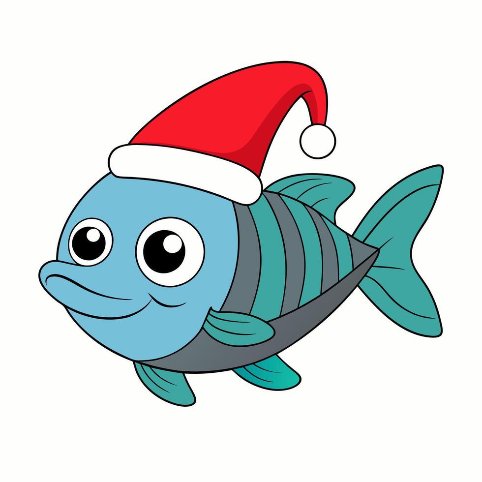Funny Christmas Fish with Santa Claus Hat vector