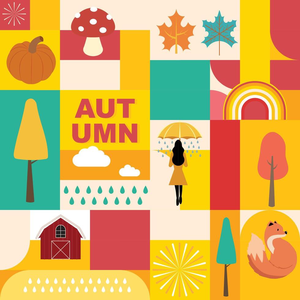 Autumn landscape background with geometric style.Editable illustration for postcard,a4 square size vector