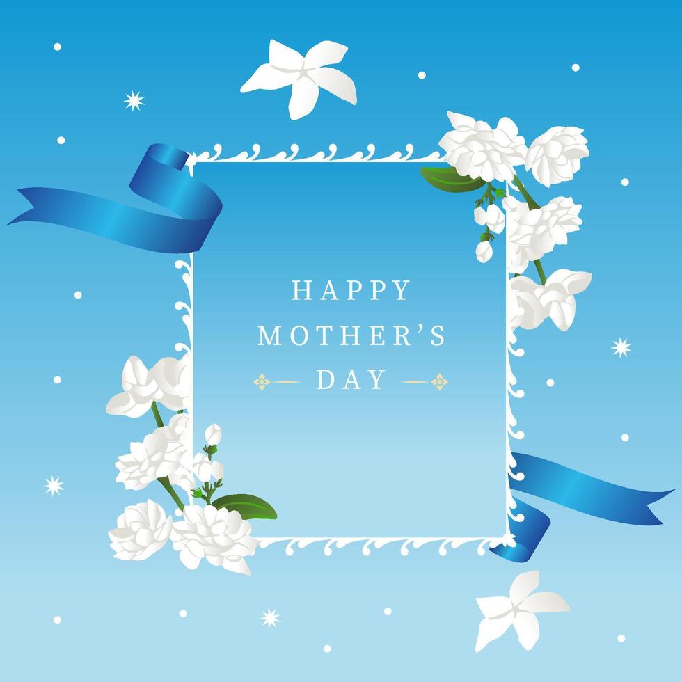 mother's day blue invitation with jasmine for square design vector
