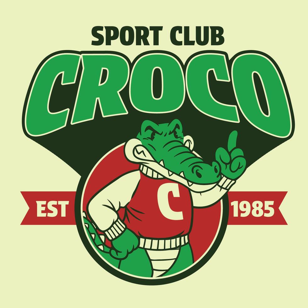 Crocodile Sport Mascot Shirt Design in Vintage Style vector