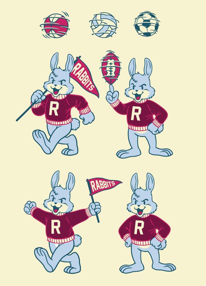 Set of Rabbit Sport Mascot in Vintage Style vector