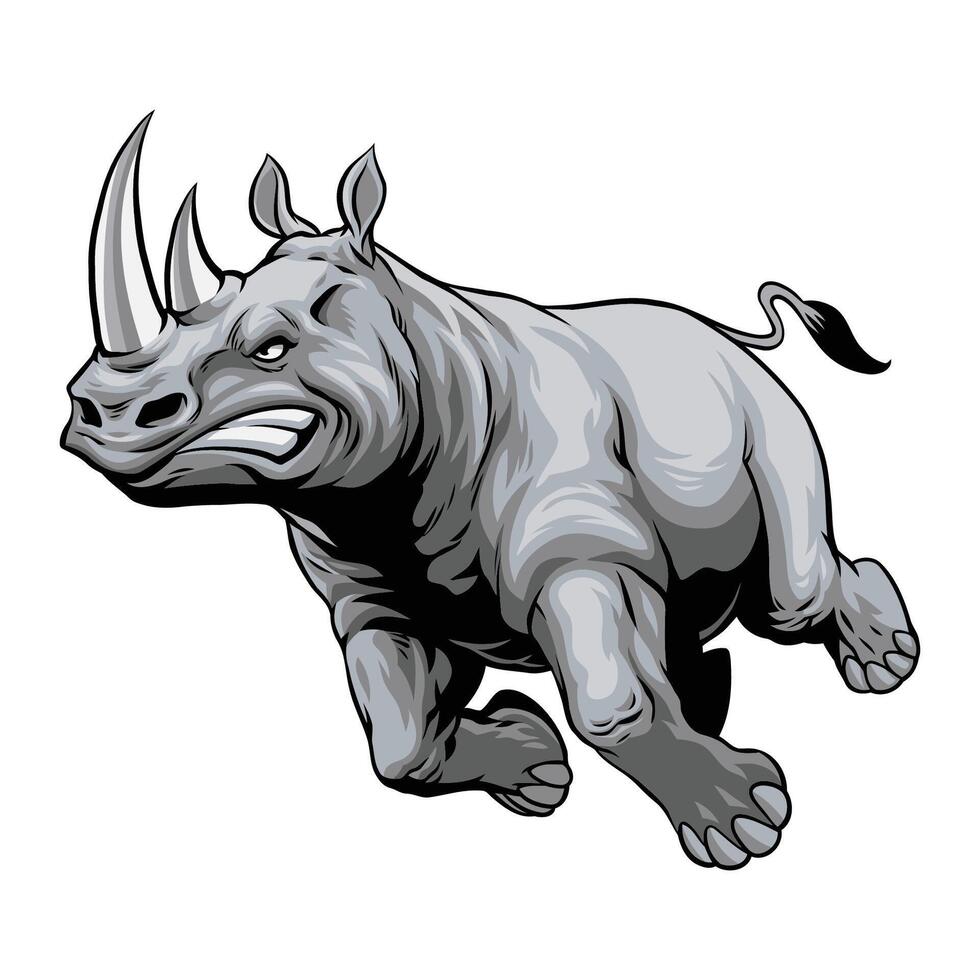 Hand Drawn Vintage Illustration of Angry African Rhino vector