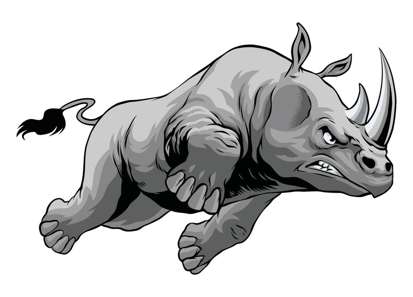 Hand Drawn Illustration of Angry Rhino Vintage vector