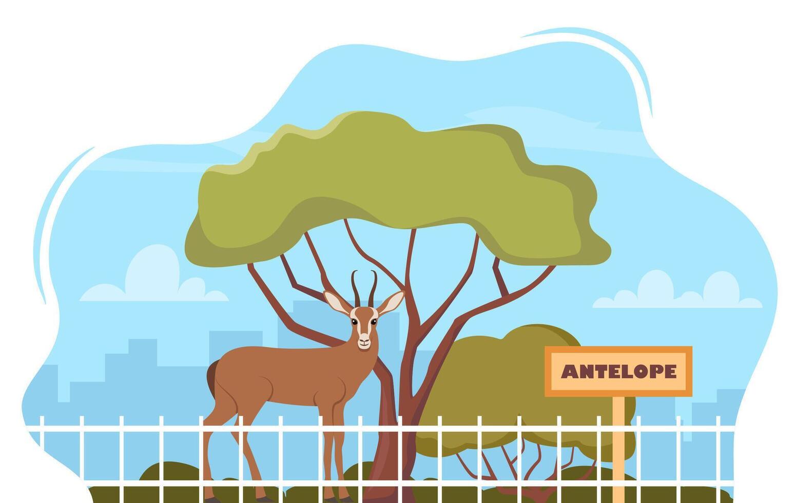 Antelope on territory of wildlife zoo park surrounded by fence. illustration. vector