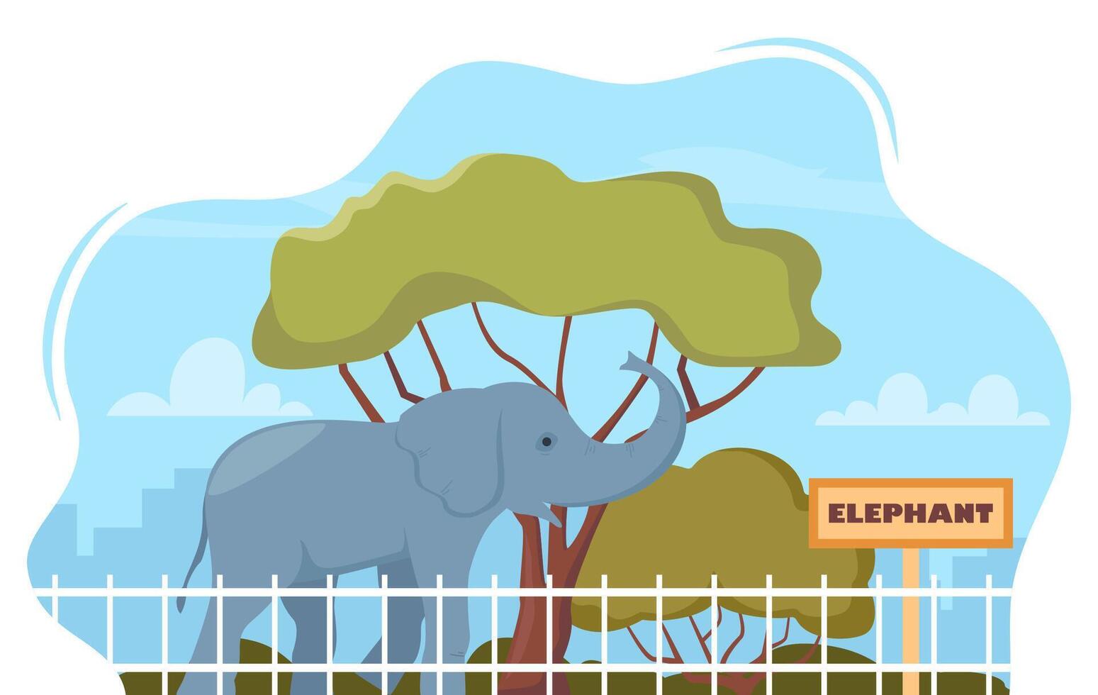 Elephant on territory of wildlife zoo park surrounded by fence. illustration. vector