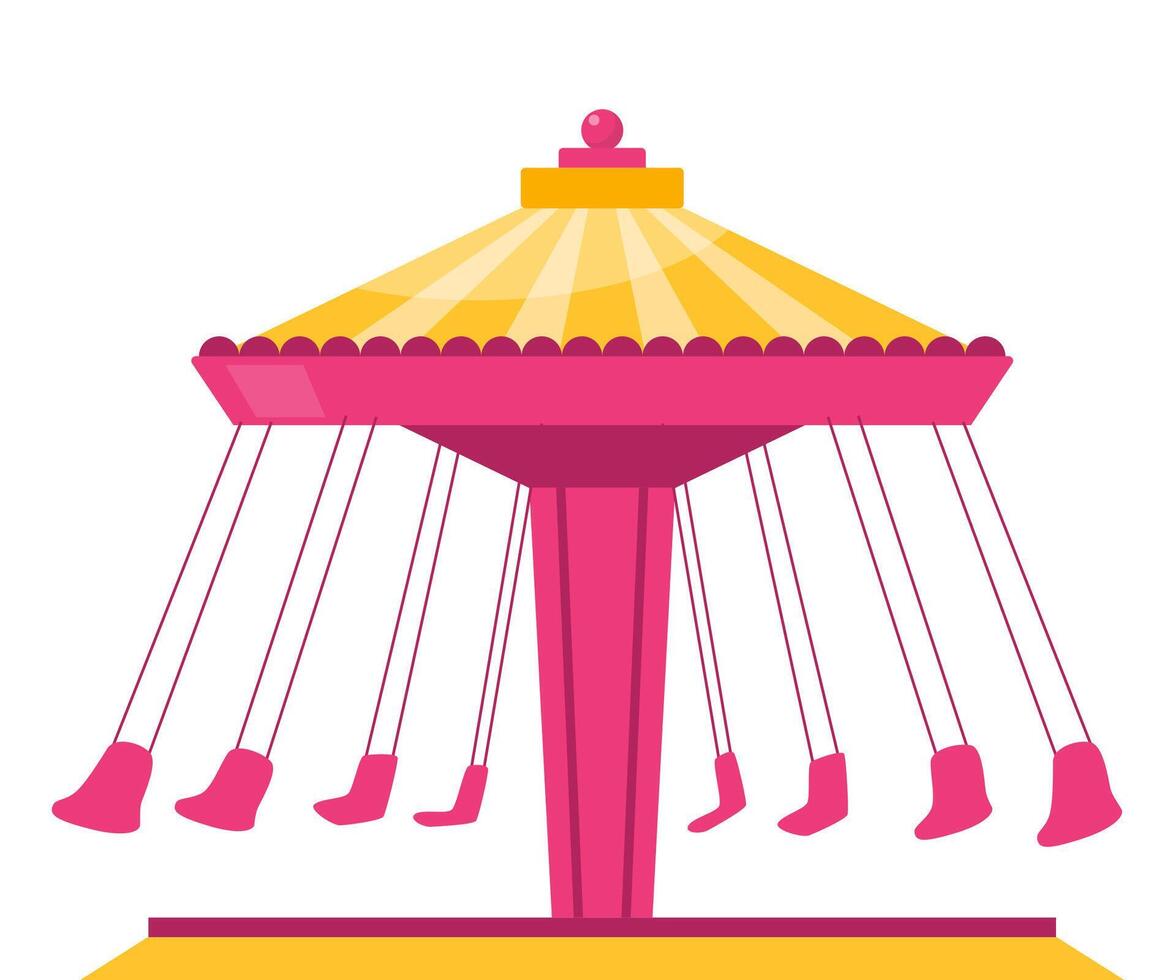 Wave swinger carousel ride with seats hanging on chains in amusement carnival park. Festive fair recreation entertainment attraction. illustration. vector