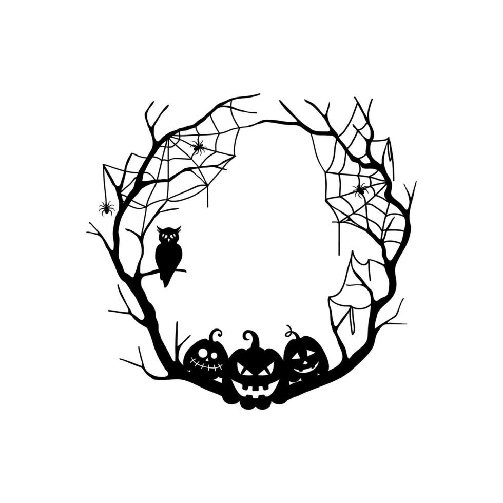 Halloween grunge black frame with eerie pumpkins vector