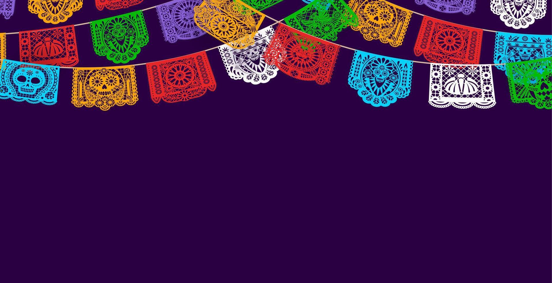 Mexican holiday background with papel picado flags vector