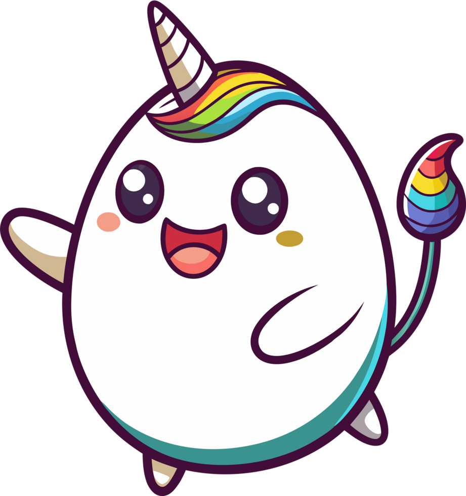 Magical unicorn egg dances with vibrant rainbow colors. AI-generated. png