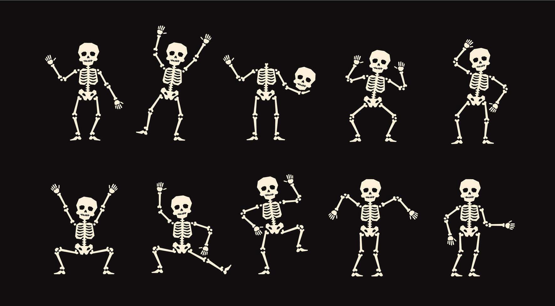 Skeleton dance Halloween characters rattling bones vector