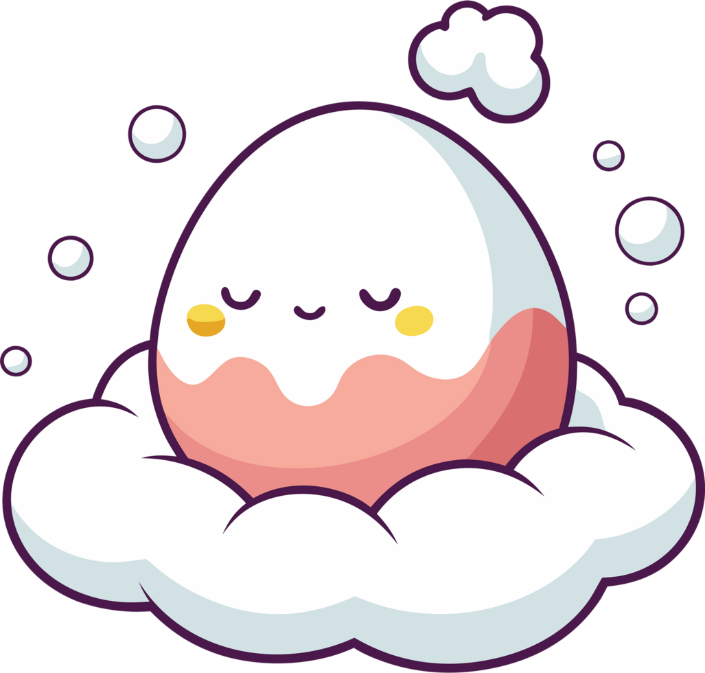 Cozy egg slumbers peacefully among fluffy clouds. AI-generated. png