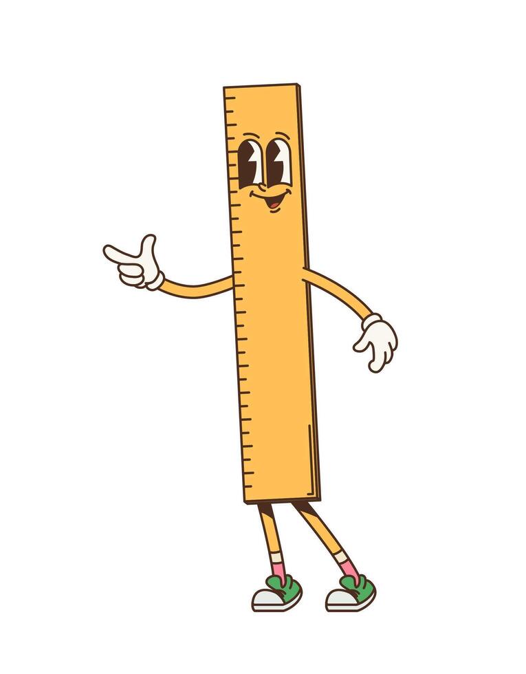 Cartoon retro groovy ruler stationery character vector