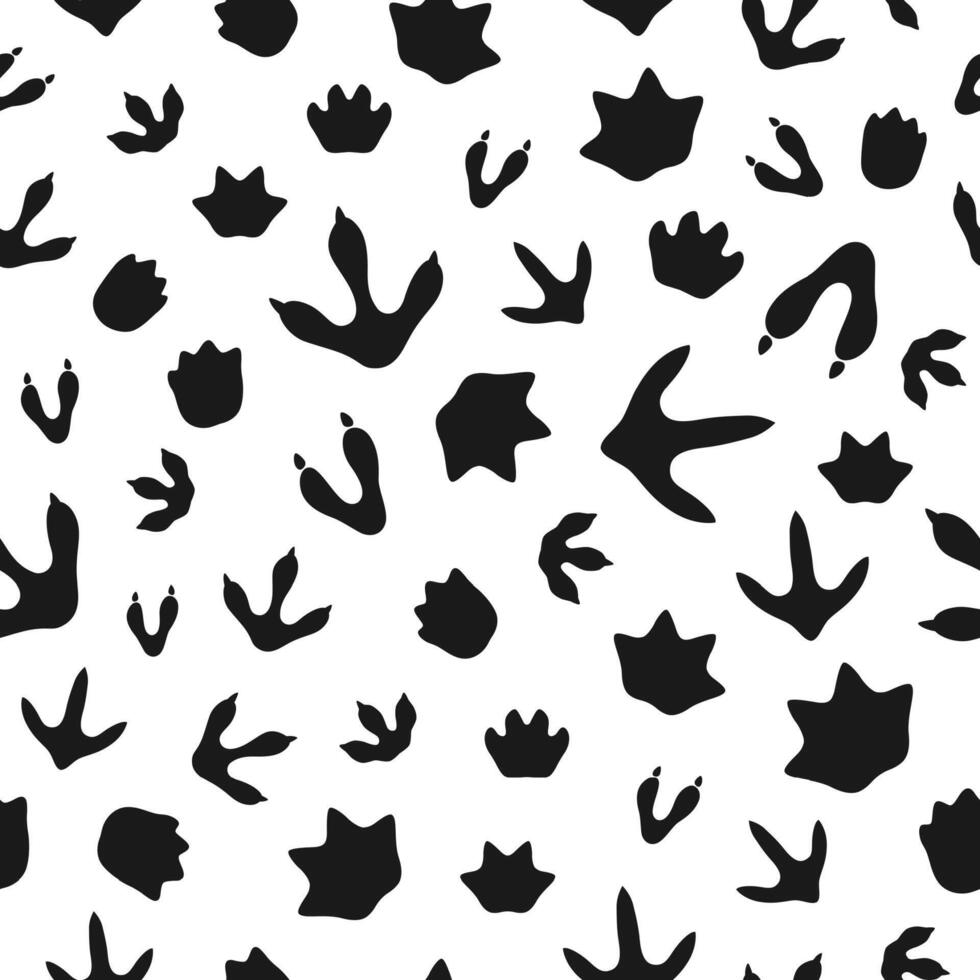 Dinosaur footprint seamless pattern, black prints vector