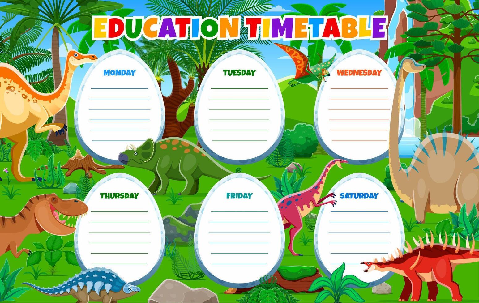 Education timetable schedule prehistoric dinosaurs vector