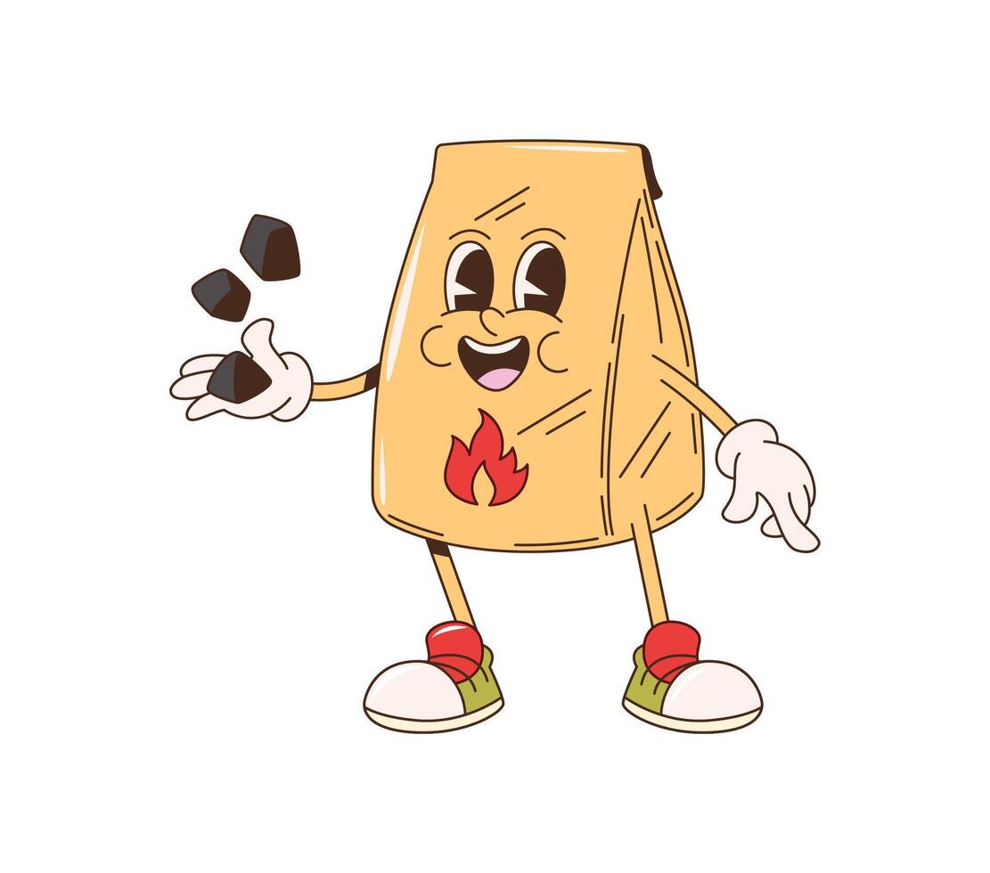 Charcoal bag bbq barbeque cartoon groovy character vector