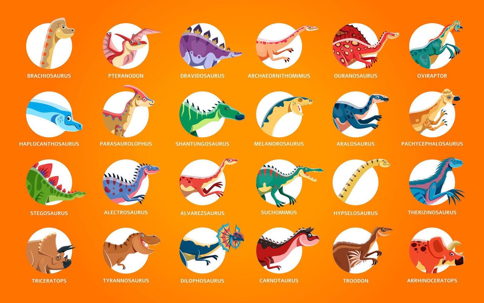 Prehistoric dinosaurs isolated round icons set vector