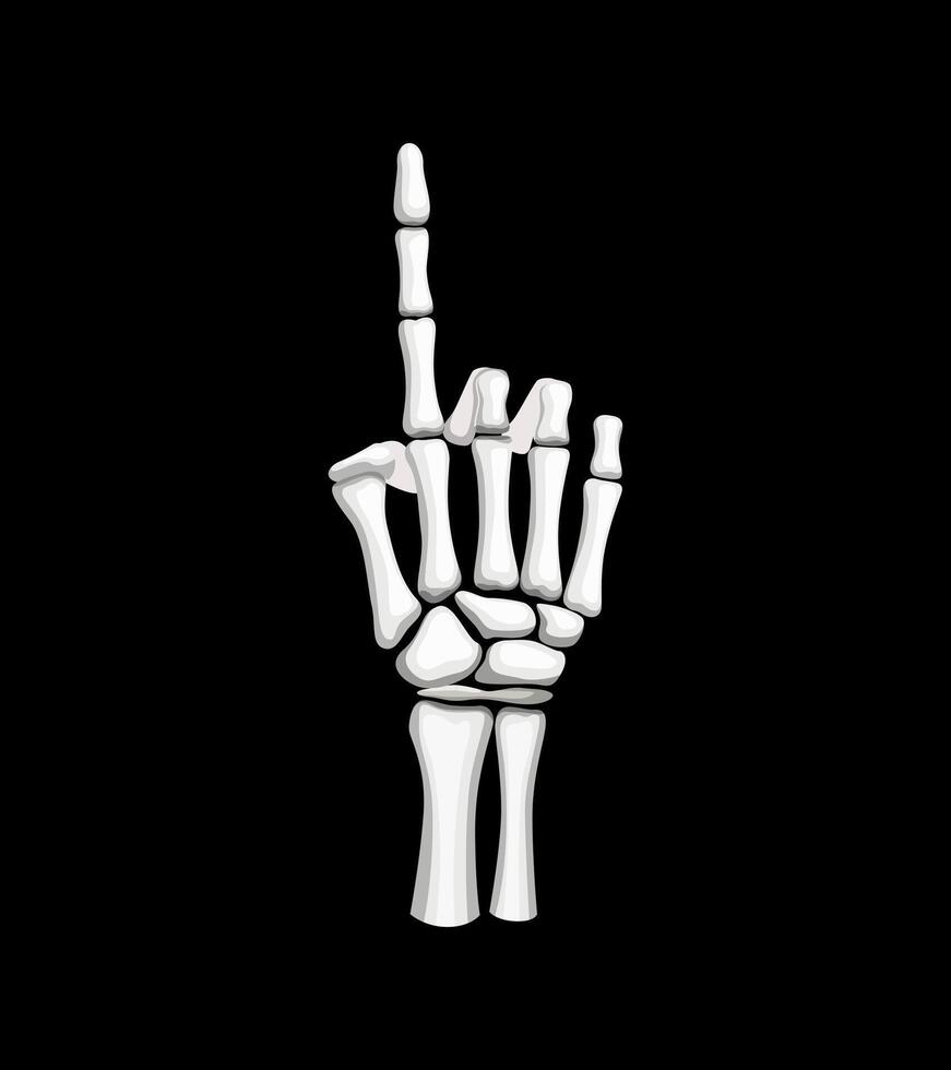Skeleton hand pointing up gesture with bony finger vector