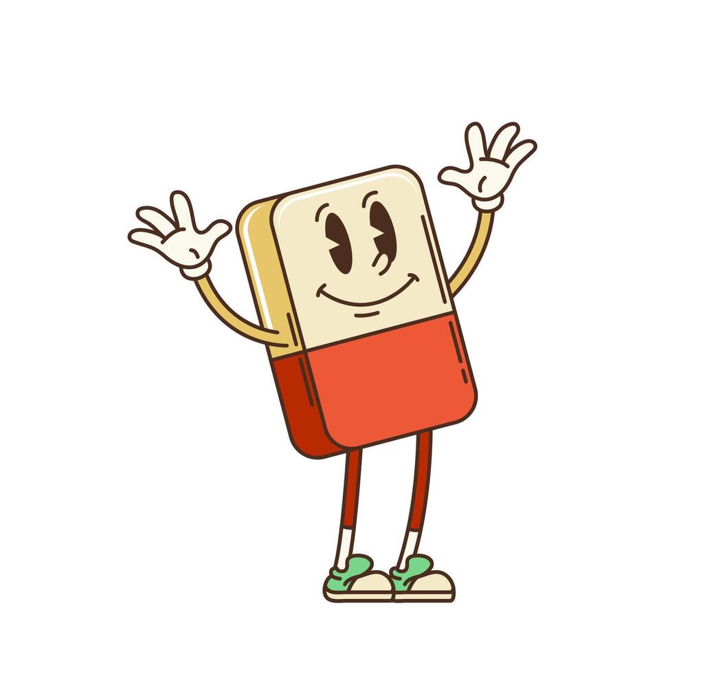 Retro groovy school eraser tool cartoon character vector