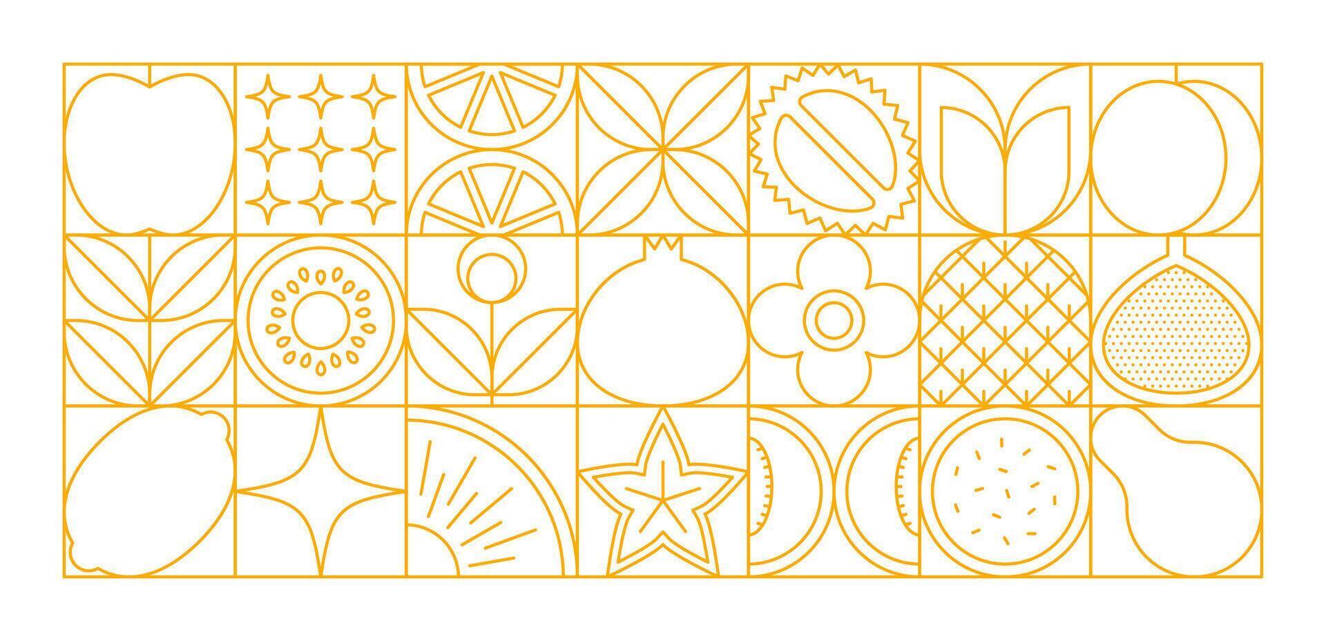 Fruit and berry food line modern geometric pattern vector