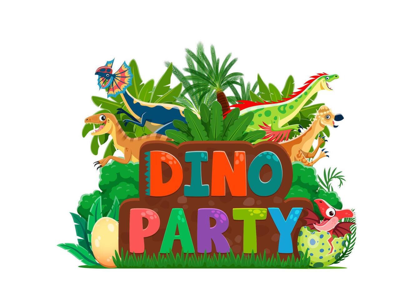 Birthday dino party cover with cartoon dinosaurs vector