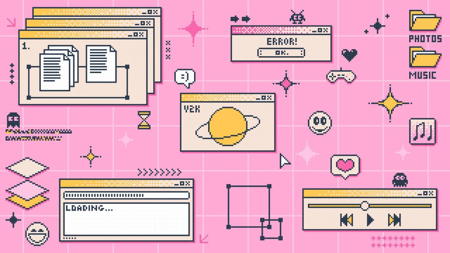 Y2K computer window page, retro interface of PC vector