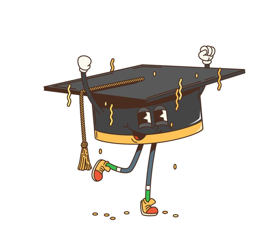 Retro groovy graduate cap student or academic hat vector