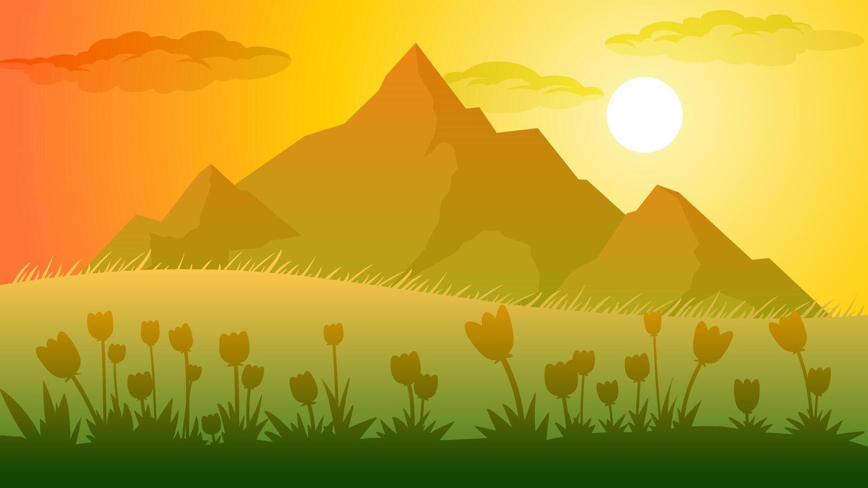 Landscape illustration of mountain meadow in spring season vector