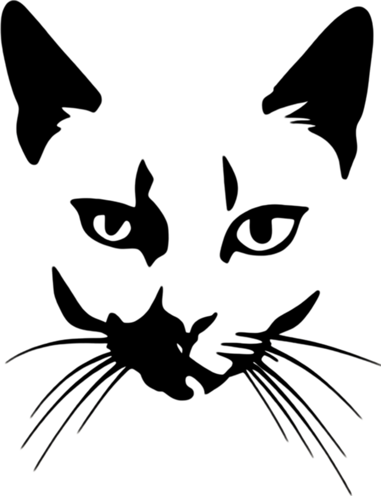 Sleek Siamese cat face stencil in bold black silhouette. AI-generated. png