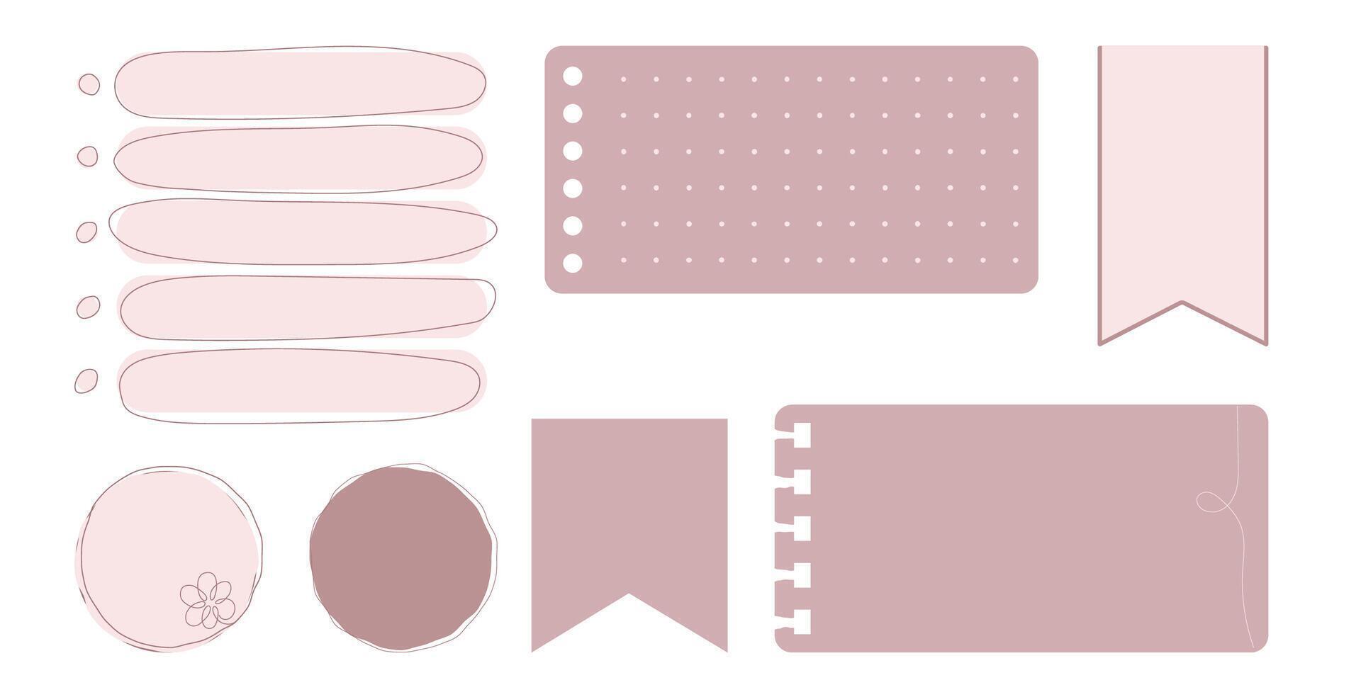 Collection of Cute Blank paper notes for to-do list, Daily and Weekly Planner. Scrapbook Stickers, different pieces of washi tape and bookmarks for scheduler or organizer vector