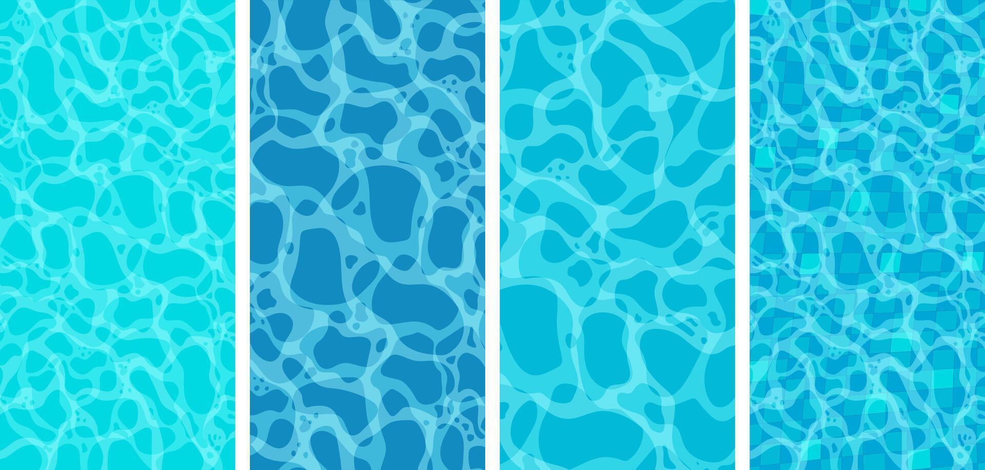 Realistic swimming pool bottom with blue water waves texture. Summer aqua surface with caustics ripples. Spa pool top view background. Illustration of surface ripple water vector