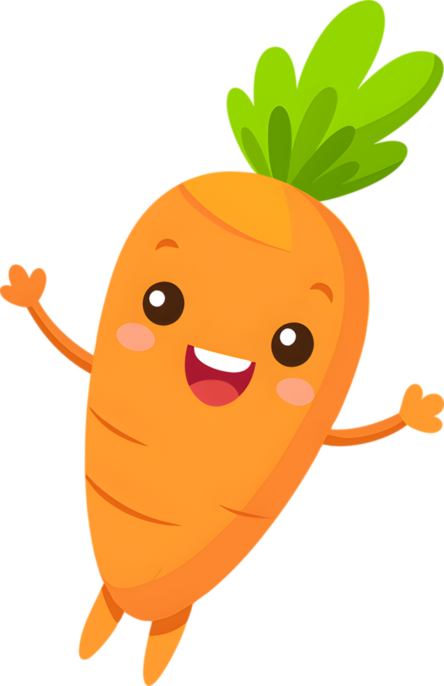 Adorable cartoon carrot beams with cheerful smile. AI-generated. png