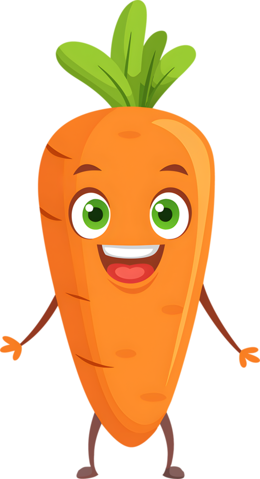 Adorable cartoon carrot beams with cheerful smile. AI-generated. png
