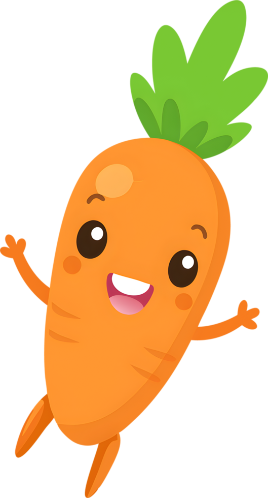 Adorable cartoon carrot beams with cheerful smile. AI-generated. png