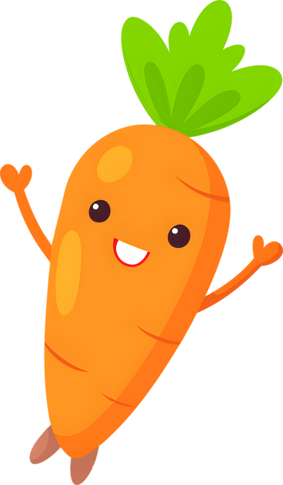 Adorable cartoon carrot beams with cheerful smile. AI-generated. png