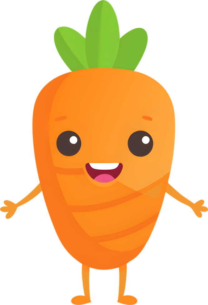 Adorable cartoon carrot beams with cheerful smile. AI-generated. png