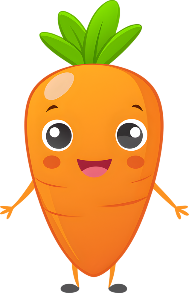 Adorable cartoon carrot beams with cheerful smile. AI-generated. png