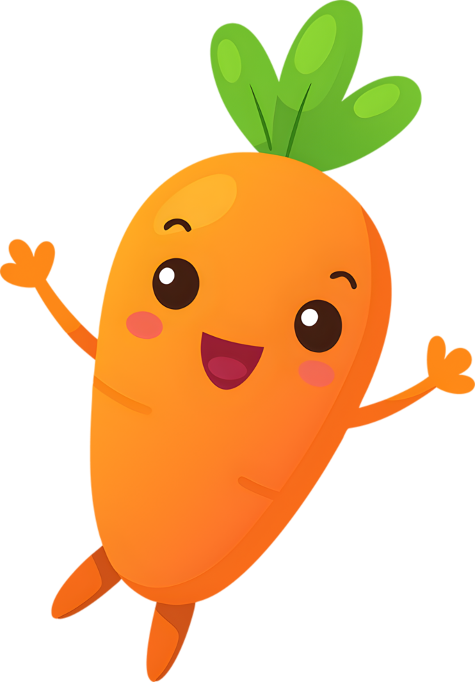 Adorable cartoon carrot beams with cheerful smile. AI-generated. png