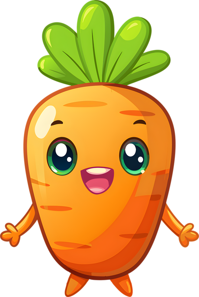 Adorable cartoon carrot beams with cheerful smile. AI-generated. png