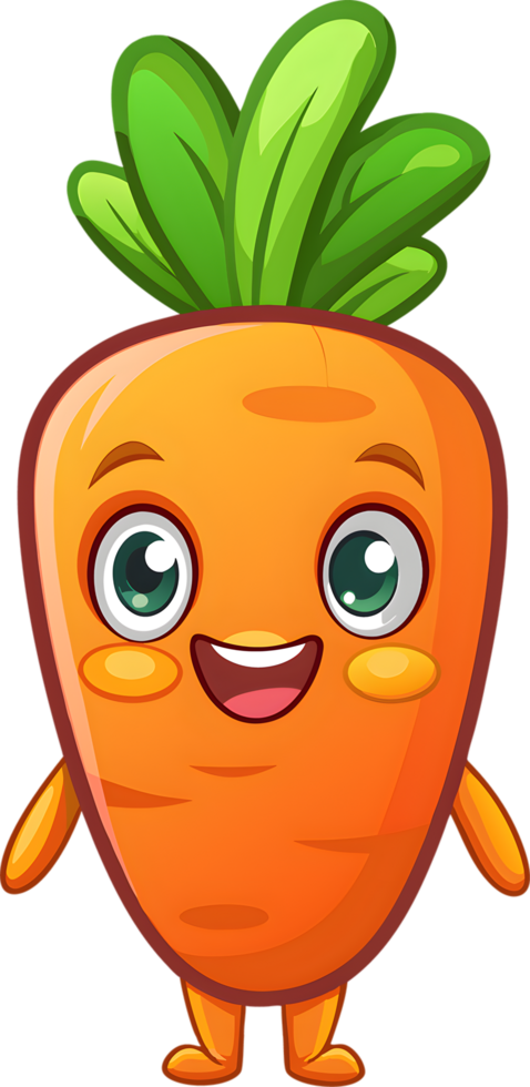 Adorable cartoon carrot beams with cheerful smile. AI-generated. png