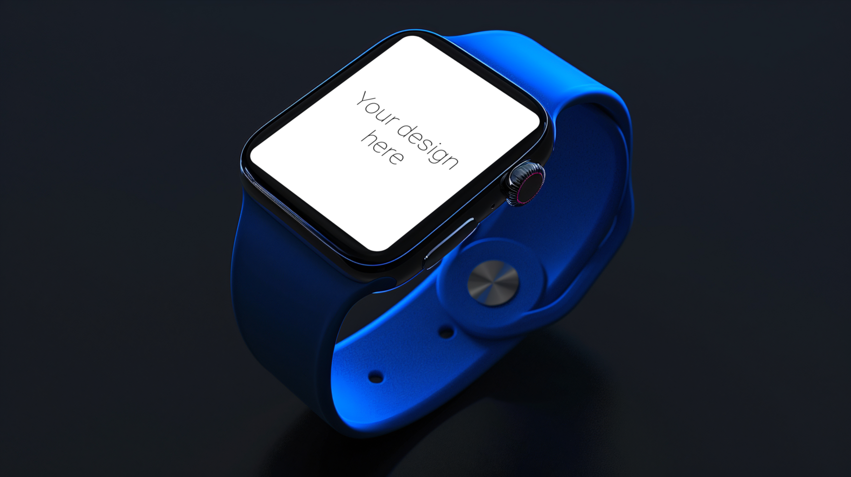 Mockup of black smart watch with blue strap on white background psd